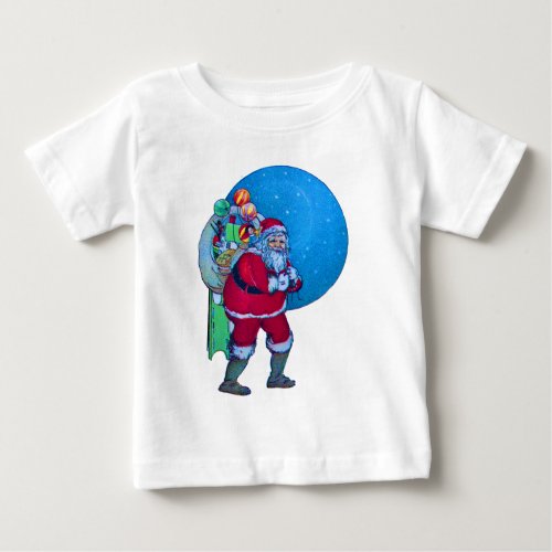 SANTACHRISTMAS GIFT SACK AND TOYS IN STARRY SKY   BABY T_Shirt