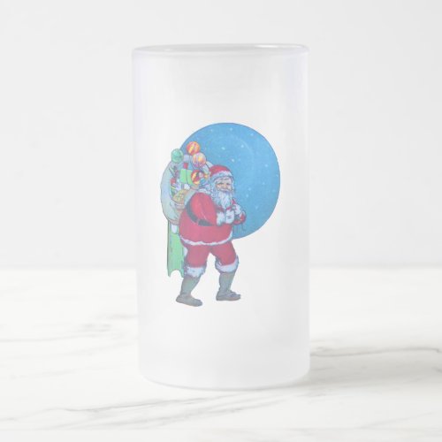 SANTACHRISTMAS GIFT SACK AND TOYS IN STARRY SKY   FROSTED GLASS BEER MUG