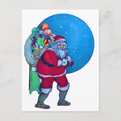 SANTACHRISTMAS GIFT SACK AND TOYS IN STARRY SKY   HOLIDAY POSTCARD