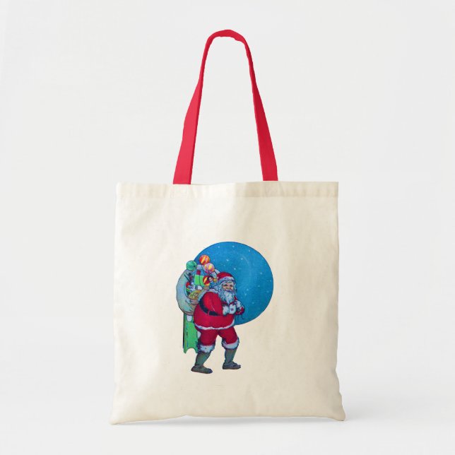 SANTA,CHRISTMAS GIFT SACK AND TOYS IN STARRY SKY   TOTE BAG (Front)