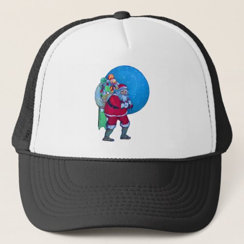 SANTACHRISTMAS GIFT SACK AND TOYS IN STARRY SKY   TRUCKER HAT