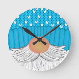 Santa Christmas Gnome Winter Hat Beard Sweater Round Clock