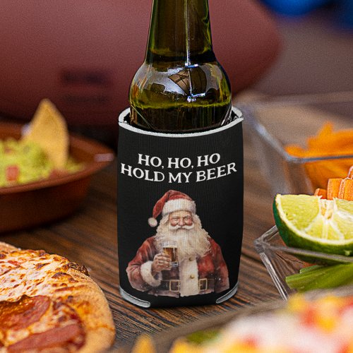 Santa Christmas Ho Ho Hold my Beer Can Cooler