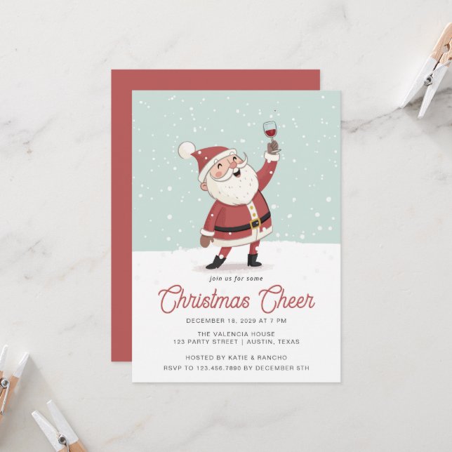 Santa Christmas Holiday Cocktail Party Invitation (Front/Back In Situ)