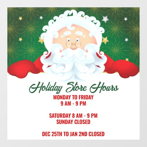 Santa Christmas Holiday Hours Window Cling