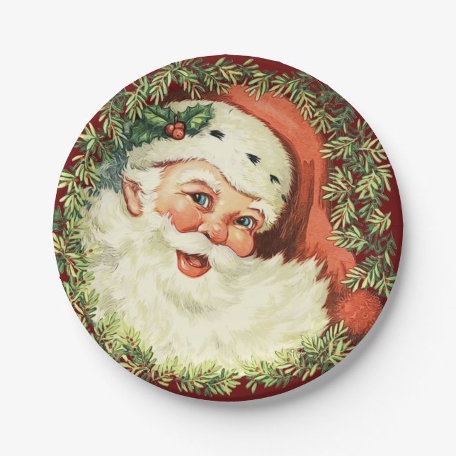 Santa Christmas Holiday Paper Plates (Front)