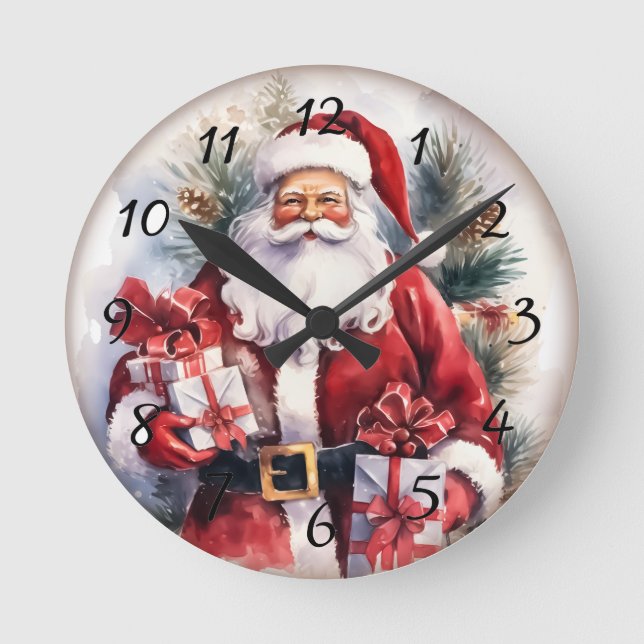 Santa Christmas Holiday Round Clock (Front)