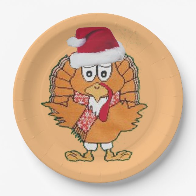 santa christmas holidays thanksgiving turkey paper plates (Front)