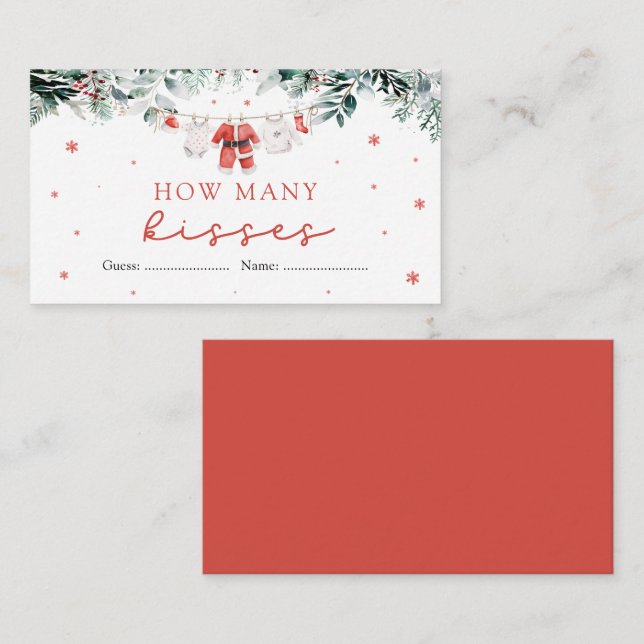 Santa Christmas How Many Kisses Baby Shower Game Enclosure Card (Front/Back)