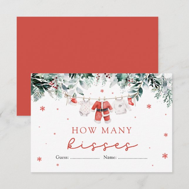 Santa Christmas How Many Kisses Baby Shower Game Enclosure Card (Front/Back)