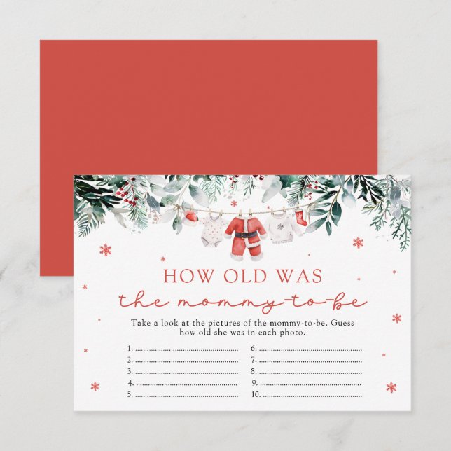Santa Christmas How Old Was Mommy Baby Shower Game Enclosure Card (Front/Back)