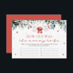 Santa Christmas How Old Was Mommy Baby Shower Game Enclosure Card<br><div class="desc">Add a playful and festive twist to your baby shower with our Red Santa Christmas "How Old Was Mommy?" Baby Shower Game! In this fun holiday game, guests take turns guessing how old the mom-to-be was when she was a baby, based on a collection of adorable red Santa-themed baby clothes...</div>