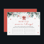 Santa Christmas How Old Were They Baby Shower Game Enclosure Card<br><div class="desc">Add some festive fun to your baby shower with our Red Santa Christmas "How Old Were They?" Game! In this playful holiday activity, guests are given clues about the mom-to-be (or dad-to-be) and must guess how old they were during various milestones, like their first Christmas or other childhood moments. The...</div>