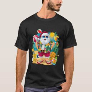 Santa Christmas In July On Beach Hawaiian Summer V T-Shirt
