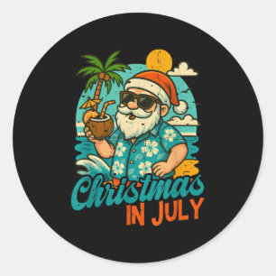 Santa Christmas In July Palm Tree Xmas Summer Beac Classic Round Sticker
