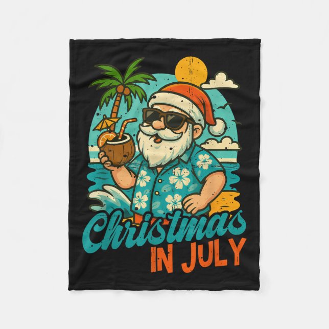 Santa Christmas In July Palm Tree Xmas Summer Beac Fleece Blanket (Front)