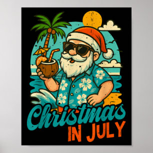 Santa Christmas In July Palm Tree Xmas Summer Beac Poster