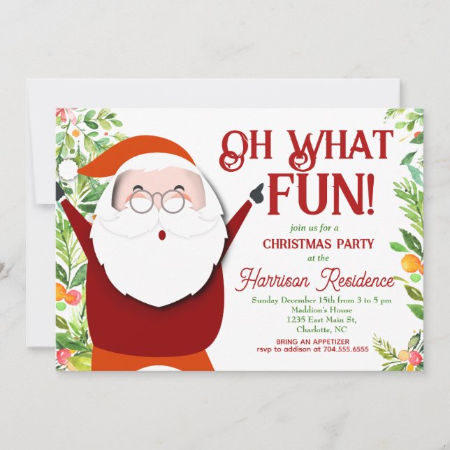 Santa Christmas Invitation, Oh what fun! Invitation (Front)