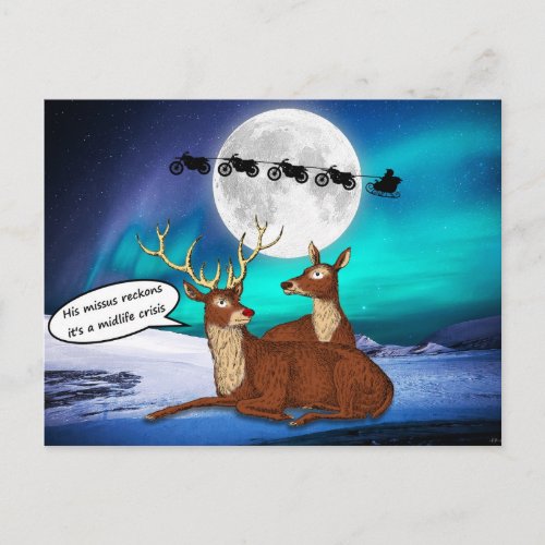 Santa Christmas Jokes Reindeers Bikes Quirky Funny Postcard