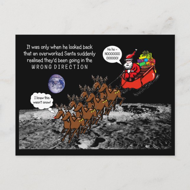 Santa Christmas Jokes Reindeers Wrong Direction Postcard (Front)