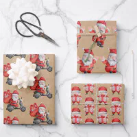 Christmas Santa Hat & Custom Name Pattern Kraft Wrapping Paper