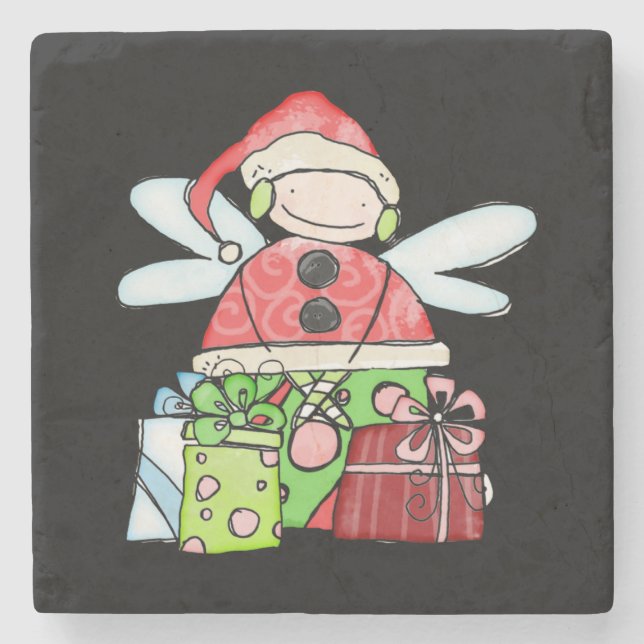 Santa Christmas Marble Stone Coaster, Black  Coaster (Front)