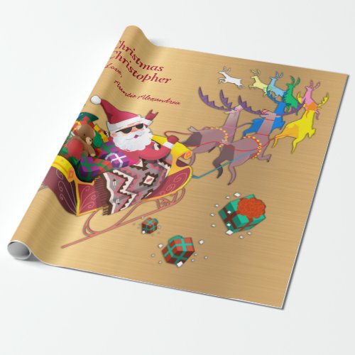 Santa Christmas Merry Christmas Sleigh Personalize Wrapping Paper