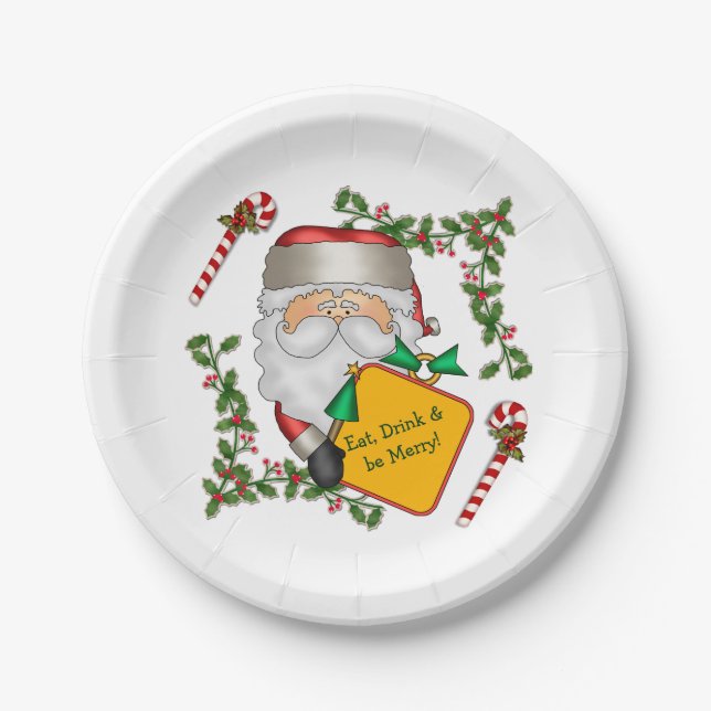Santa Christmas Message Paper Plates (Front)