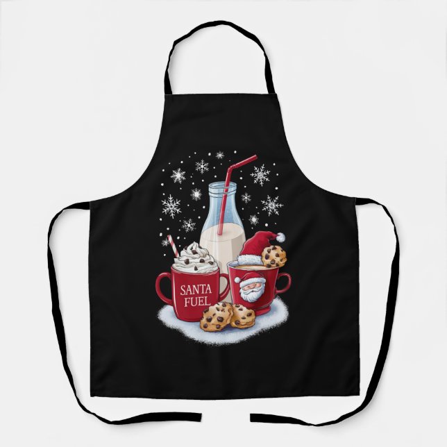 Santa Christmas Milk and Cookies Latte Family Xmas Apron (Front)