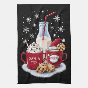 Santa Christmas Milk and Cookies Latte Family Xmas Kitchen Towel