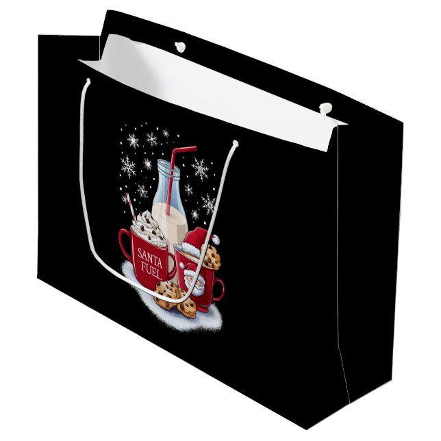 Santa Christmas Milk and Cookies Latte Family Xmas Large Gift Bag (Front Angled)