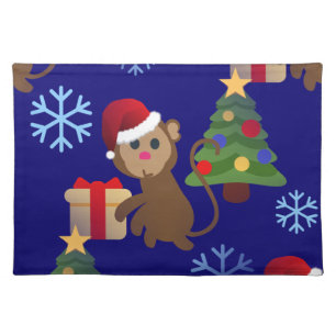 santa christmas monkey emoji cloth placemat