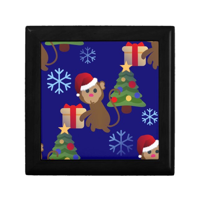 santa christmas monkey emoji keepsake box (Front)
