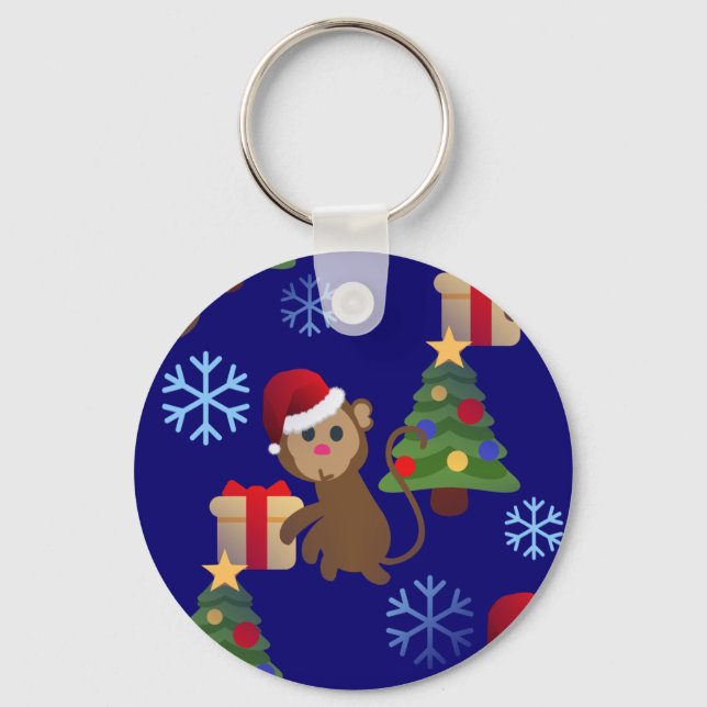 santa christmas monkey emoji keychain (Front)