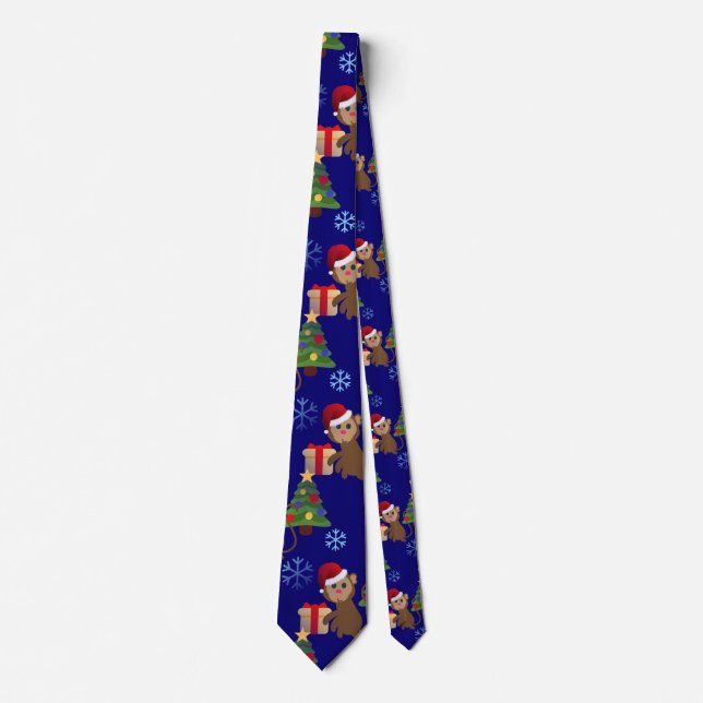 santa christmas monkey emoji neck tie (Front)