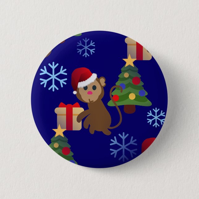 santa christmas monkey emoji pinback button (Front)