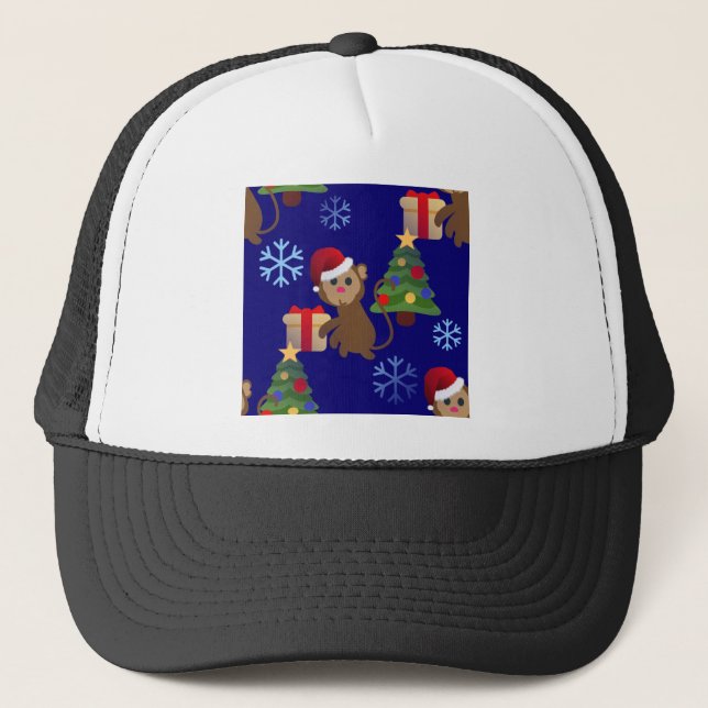santa christmas monkey emoji trucker hat (Front)