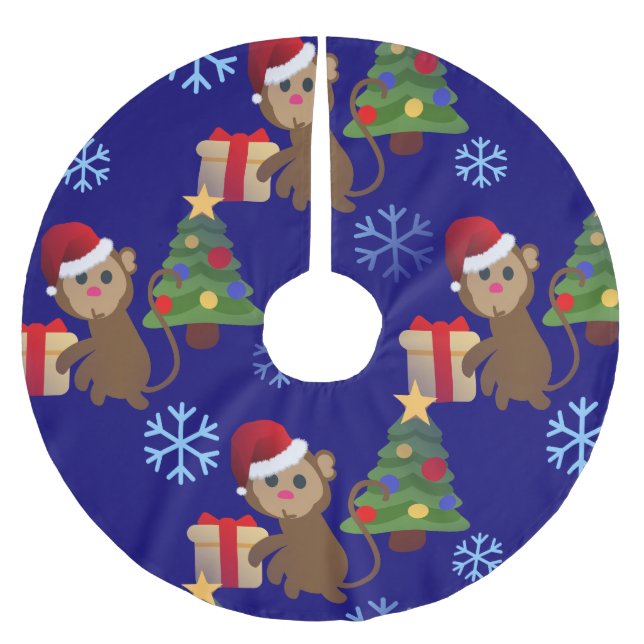 santa christmas monkey emoji xmas tree skirt (Front)