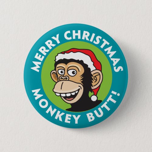 Santa Christmas Monkey Pinback Button