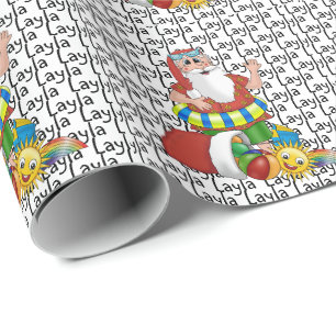 Santa Christmas Name Beach Wrapping Paper