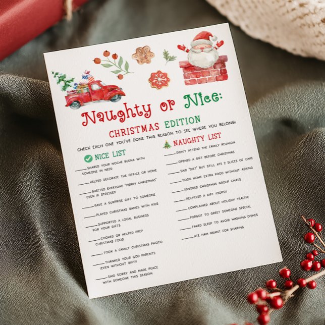 Santa Christmas Naughty or Nice Game Holiday Card (Christmas Party Game )