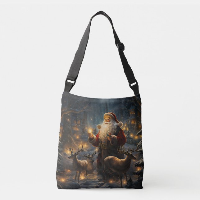 Santa Christmas Night Snowy Forest Crossbody Bag (Front)