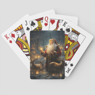 Santa Christmas Night Snowy Forest Poker Cards