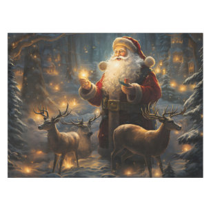 Santa Christmas Night Snowy Forest Tablecloth