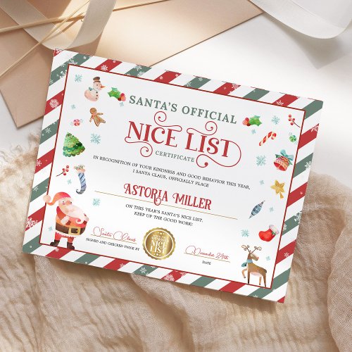 Santa Christmas Official Nice List Certificate