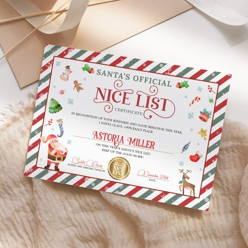 Santa Christmas Official Nice List Certificate Invitation