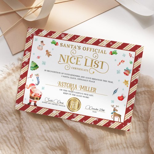 Santa Christmas Official Nice List Certificate Invitation