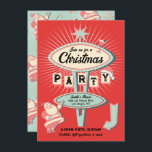 Santa Christmas Party Sign Mod Retro Invitation<br><div class="desc">Bold and Bright Christmas Holiday Party with fun fonts with a mod retro vibe. Features Vegas style sign with funky colors of pink, red, light red, minty green, red and creamy white, Santa Claus, martini cocktail. Perfect for a cocktail party, friendrmas, office party or a Vegas Christmas party! All wording...</div>