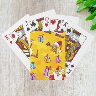Santa Christmas Pattern with Gifts and Stars Poker Cards
