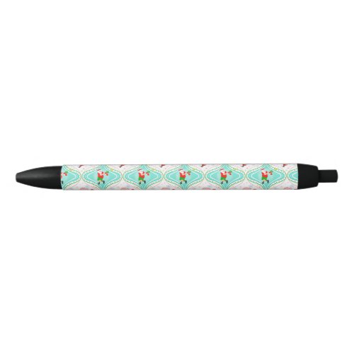 Santa Christmas Pickleball Ogee Pattern Black Ink Pen